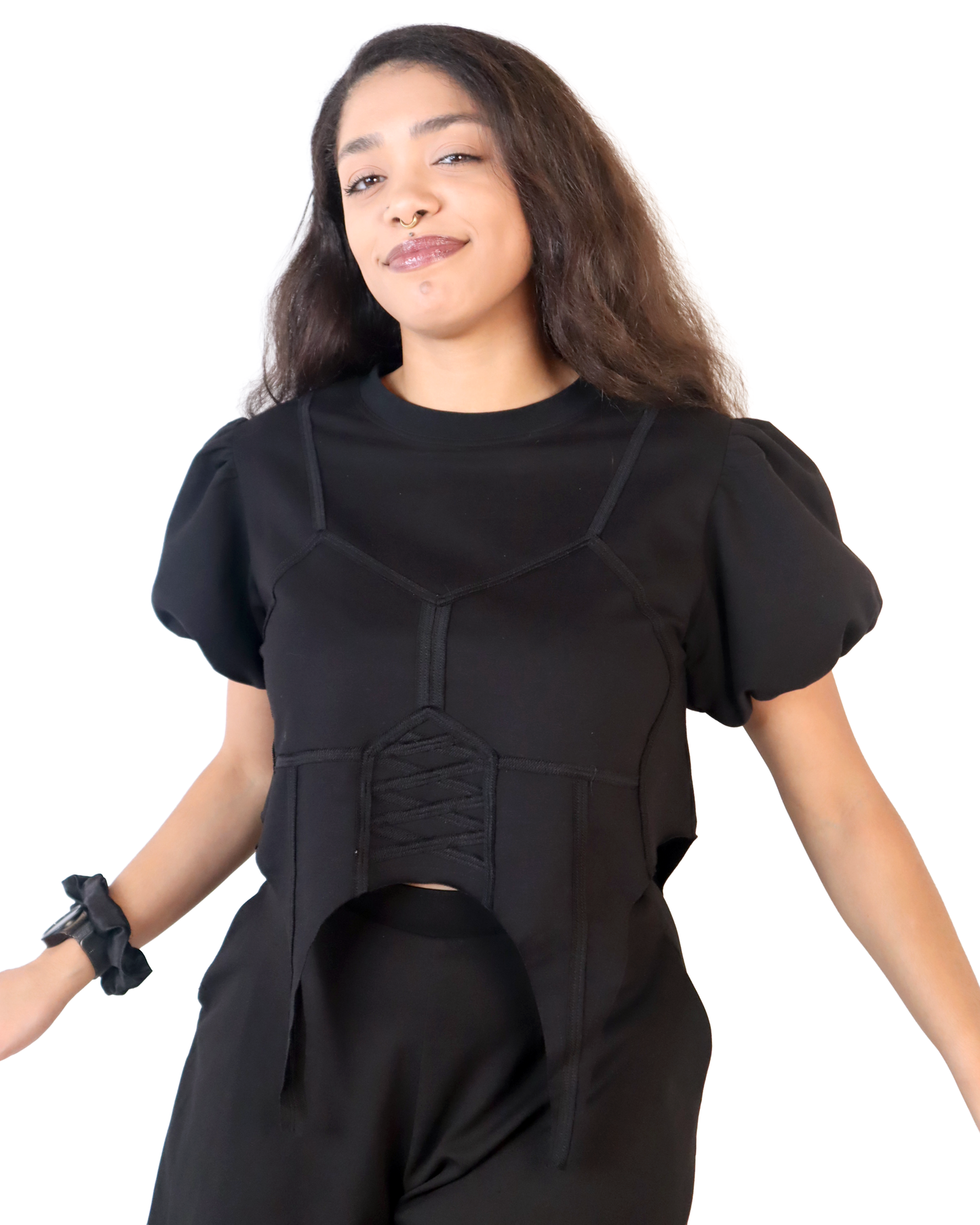 Arsenic Corset Short Sleeve Sweatshirt - Black
