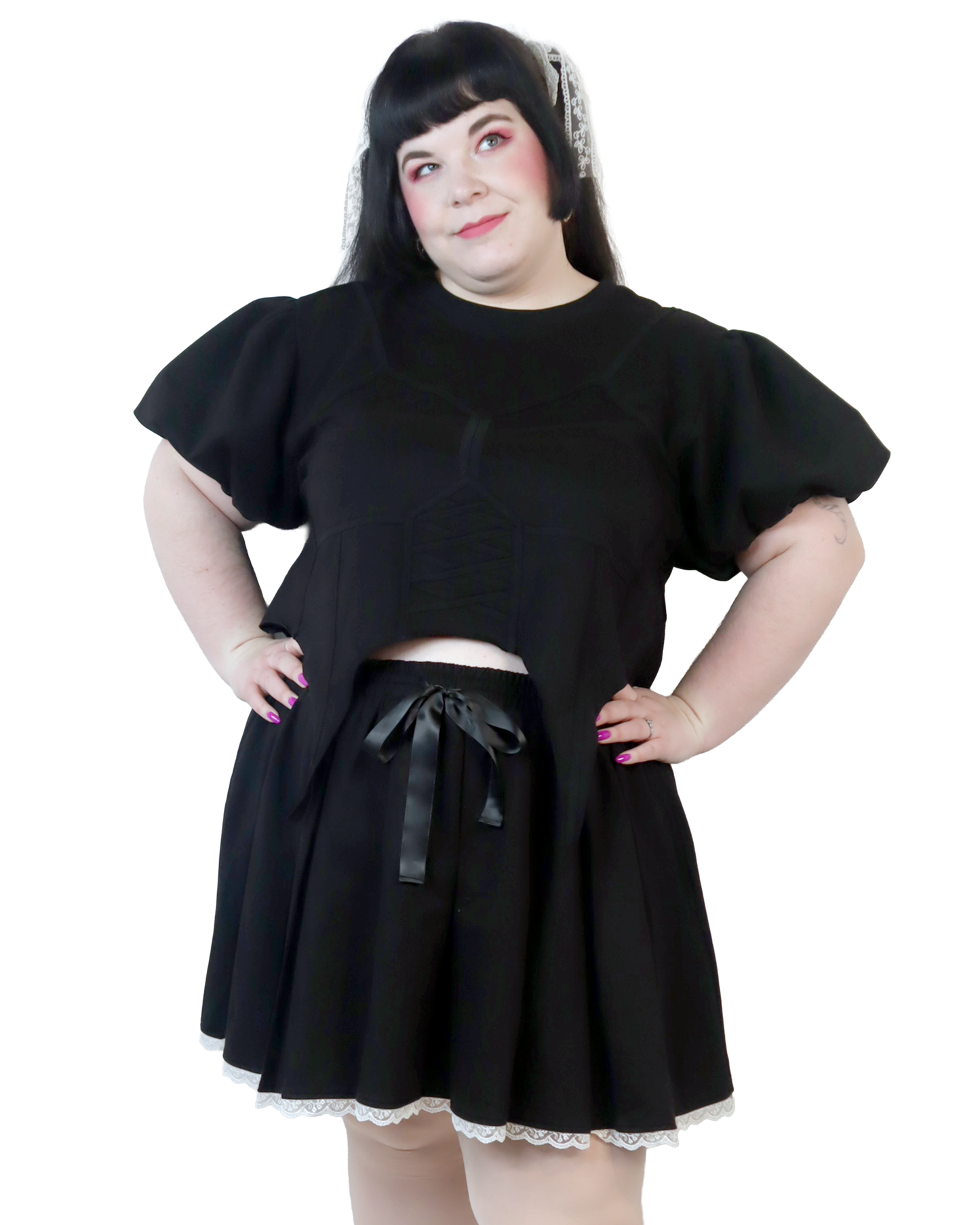 Arsenic Corset Short Sleeve Sweatshirt - Black